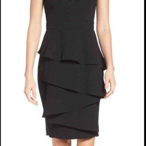 ELIZA J BLACK CASCADE RUFFLE CREPE SHEATH DRESS SIZE 8